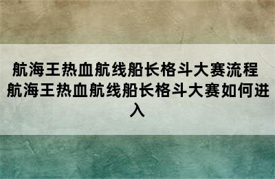 航海王热血航线船长格斗大赛流程 航海王热血航线船长格斗大赛如何进入